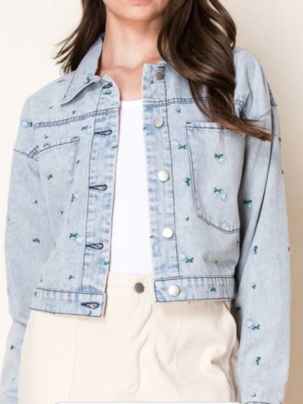 Floral denim jacket by Ashley Vintage Charm